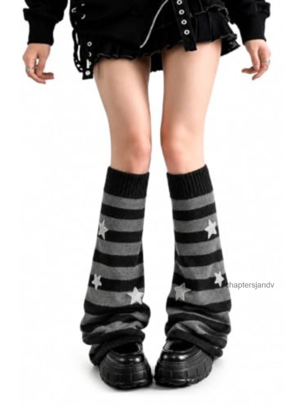 Embroidered Star Knit Leg Warmers Y2K Kawaii Harajuku Flared Rave Goth Cute